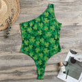 Irish Clover Saint Patrick's Day Print One Shoulder Bodysuit