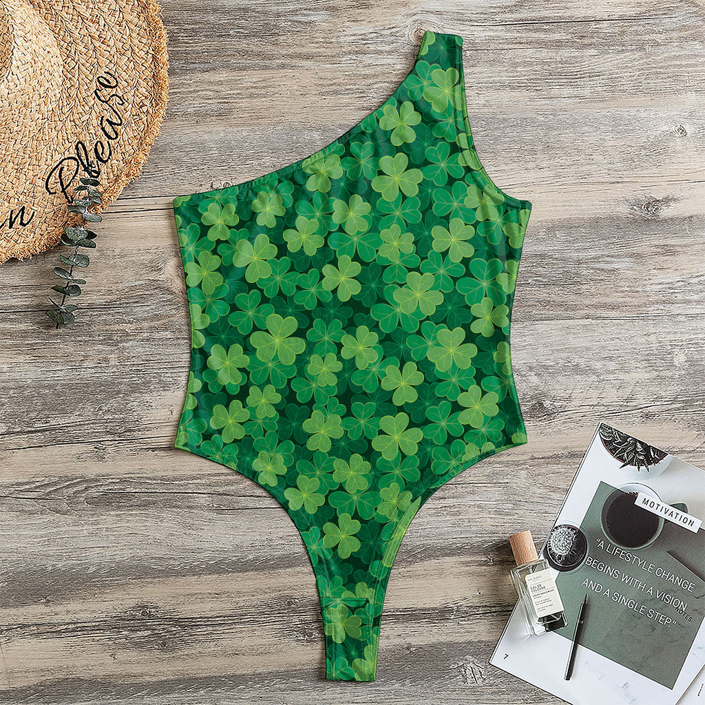 Irish Clover Saint Patrick's Day Print One Shoulder Bodysuit