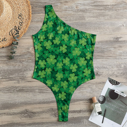 Irish Clover Saint Patrick's Day Print One Shoulder Bodysuit