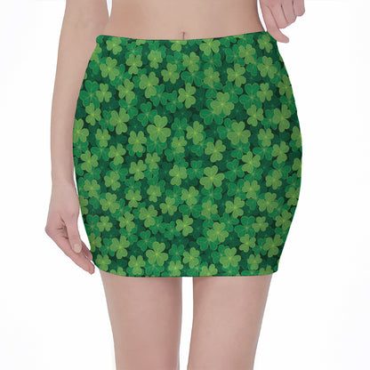 Irish Clover Saint Patrick's Day Print Pencil Mini Skirt