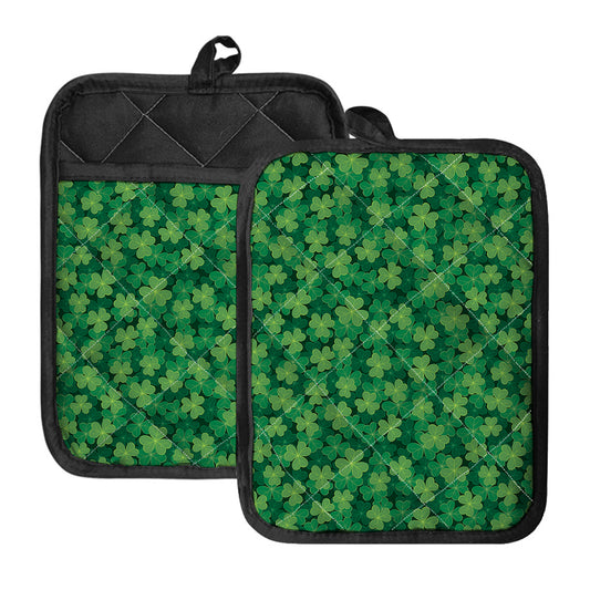 Irish Clover Saint Patrick's Day Print Pot Holders With Pocket