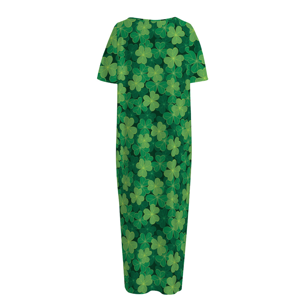 Irish Clover Saint Patrick's Day Print Short Sleeve Long Nightdress