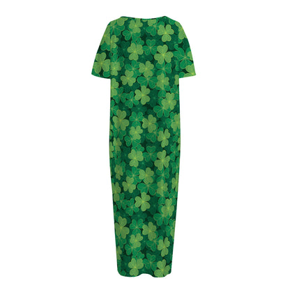 Irish Clover Saint Patrick's Day Print Short Sleeve Long Nightdress