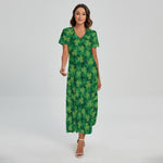 Irish Clover Saint Patrick's Day Print Short Sleeve Maxi Dress