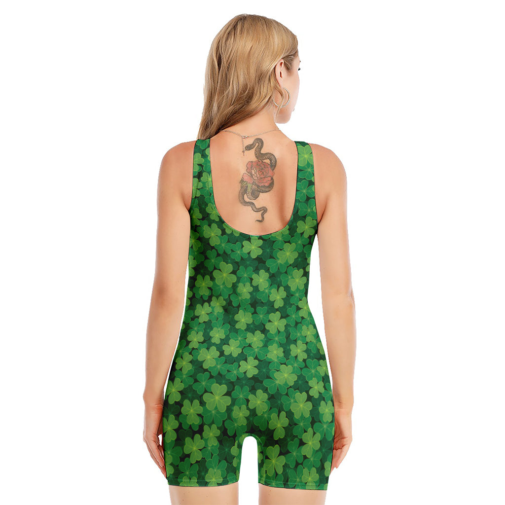 Irish Clover Saint Patrick's Day Print Sleeveless One Piece Swimsuit