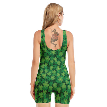 Irish Clover Saint Patrick's Day Print Sleeveless One Piece Swimsuit