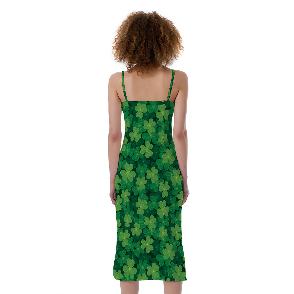 Irish Clover Saint Patrick's Day Print Slim Fit Midi Cami Dress