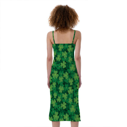 Irish Clover Saint Patrick's Day Print Slim Fit Midi Cami Dress