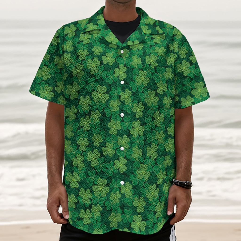 Irish Clover Saint Patrick's Day Print Textured Short Sleeve Shirt