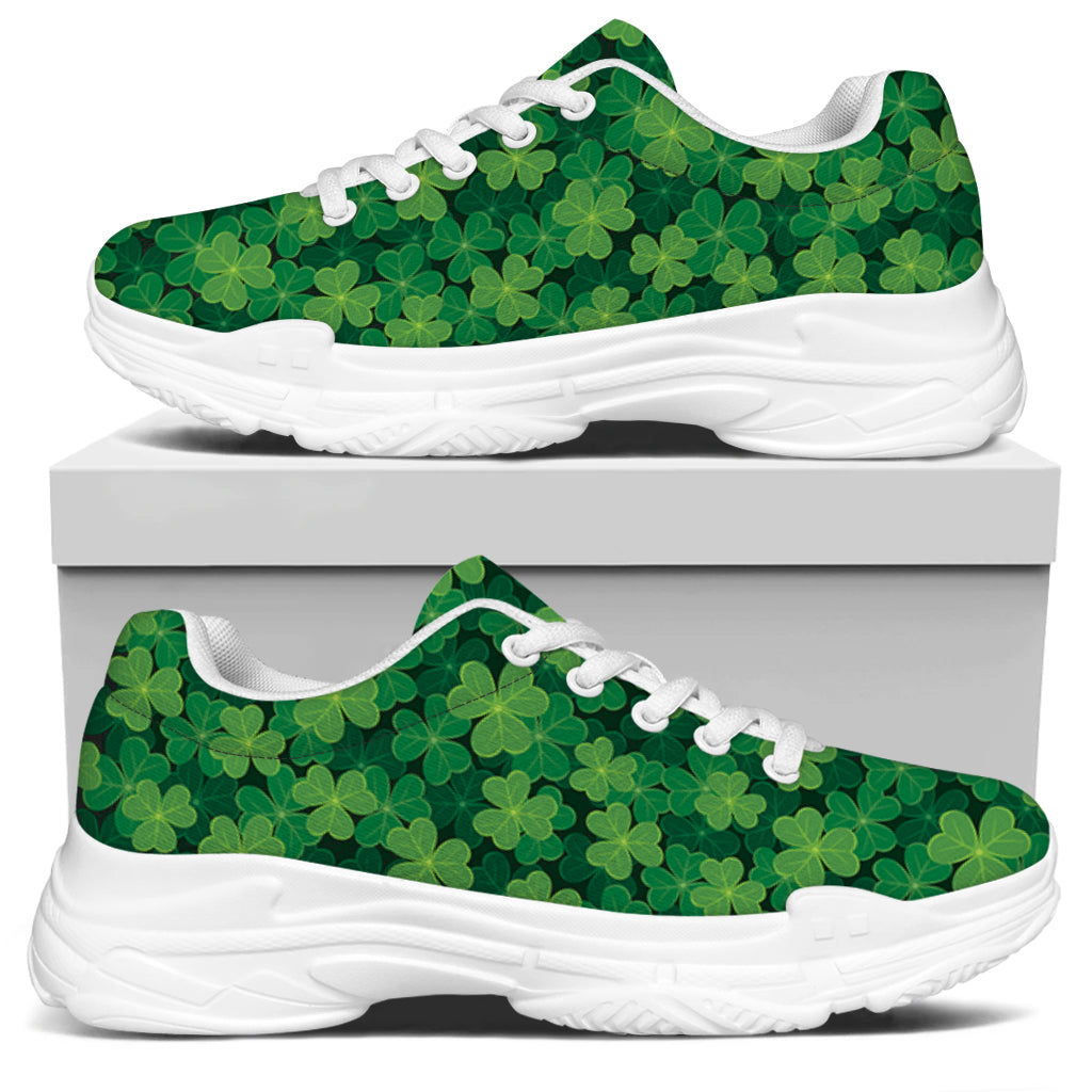 Irish Clover Saint Patrick's Day Print White Chunky Shoes