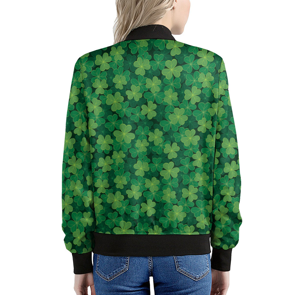 Irish Clover Saint Patrick's Day Print Women's Bomber Jacket