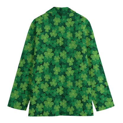 Irish Clover Saint Patrick's Day Print Women's Cotton Blazer
