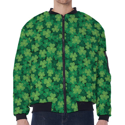 Irish Clover Saint Patrick's Day Print Zip Sleeve Bomber Jacket