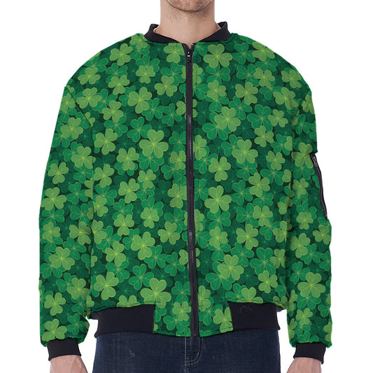 Irish Clover Saint Patrick's Day Print Zip Sleeve Bomber Jacket