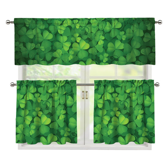 Irish Clover St. Patrick's Day Print 3 Piece Kitchen Curtains