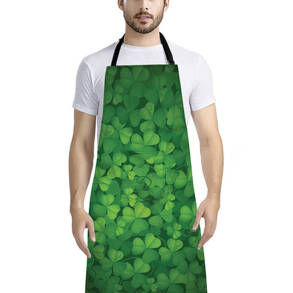 Irish Clover St. Patrick's Day Print Bib Apron With Pocket