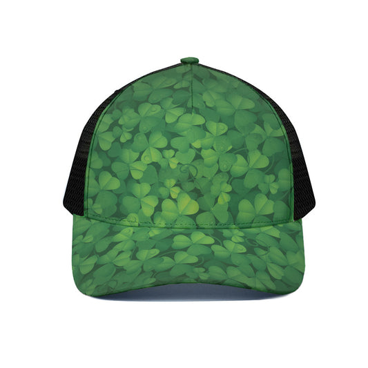 Irish Clover St. Patrick's Day Print Black Mesh Trucker Cap