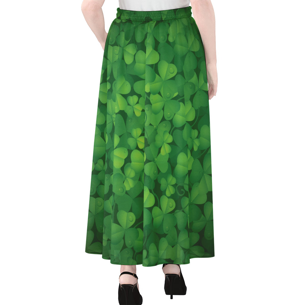 Irish Clover St. Patrick's Day Print Chiffon Maxi Skirt