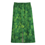 Irish Clover St. Patrick's Day Print Cotton Front Slit Maxi Skirt