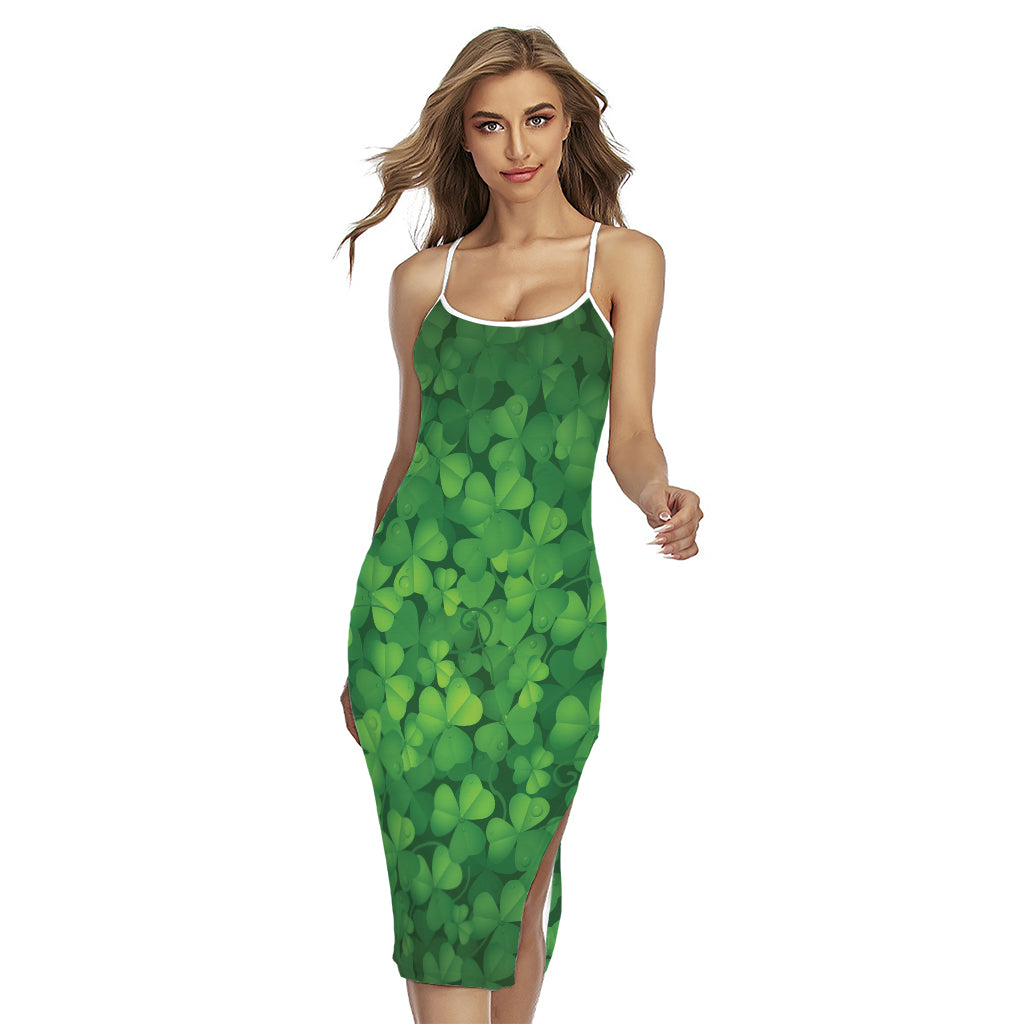 Irish Clover St. Patrick's Day Print Cross Back Cami Dress