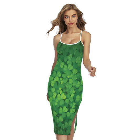 Irish Clover St. Patrick's Day Print Cross Back Cami Dress