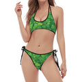 Irish Clover St. Patrick's Day Print Halter Scoop Tie Side Bikini
