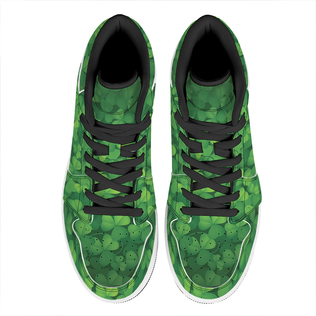 Irish Clover St. Patrick's Day Print High Top Leather Sneakers