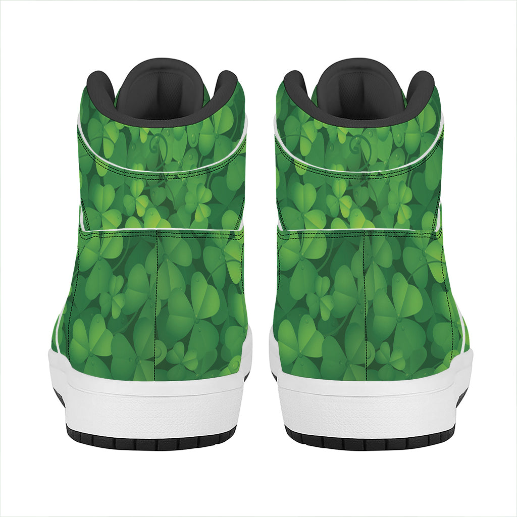 Irish Clover St. Patrick's Day Print High Top Leather Sneakers