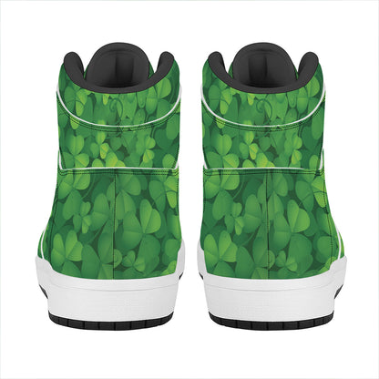 Irish Clover St. Patrick's Day Print High Top Leather Sneakers