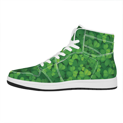 Irish Clover St. Patrick's Day Print High Top Leather Sneakers
