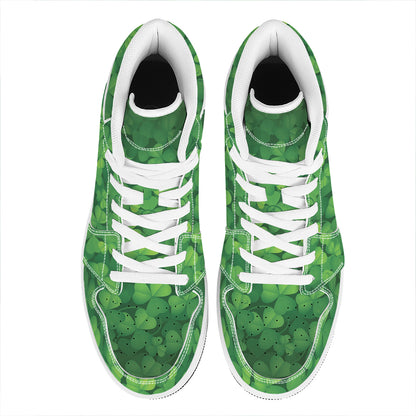 Irish Clover St. Patrick's Day Print High Top Leather Sneakers