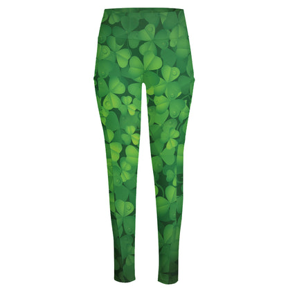 Irish Clover St. Patrick's Day Print High-Waisted Pocket Leggings