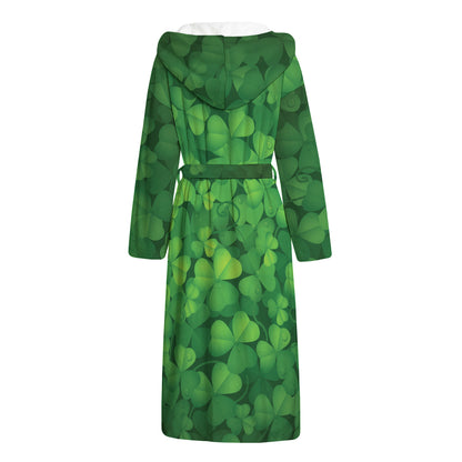 Irish Clover St. Patrick's Day Print Hooded Bathrobe