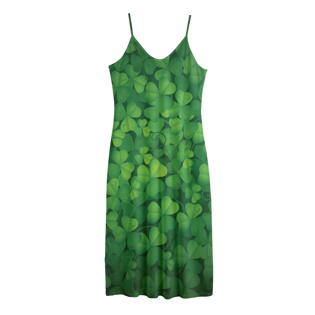 Irish Clover St. Patrick's Day Print Jersey Midi Cami Dress