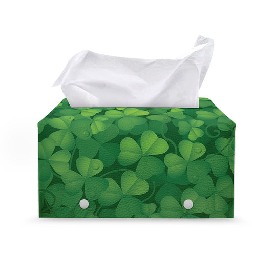Irish Clover St. Patrick's Day Print Leather Tissue Box Cover