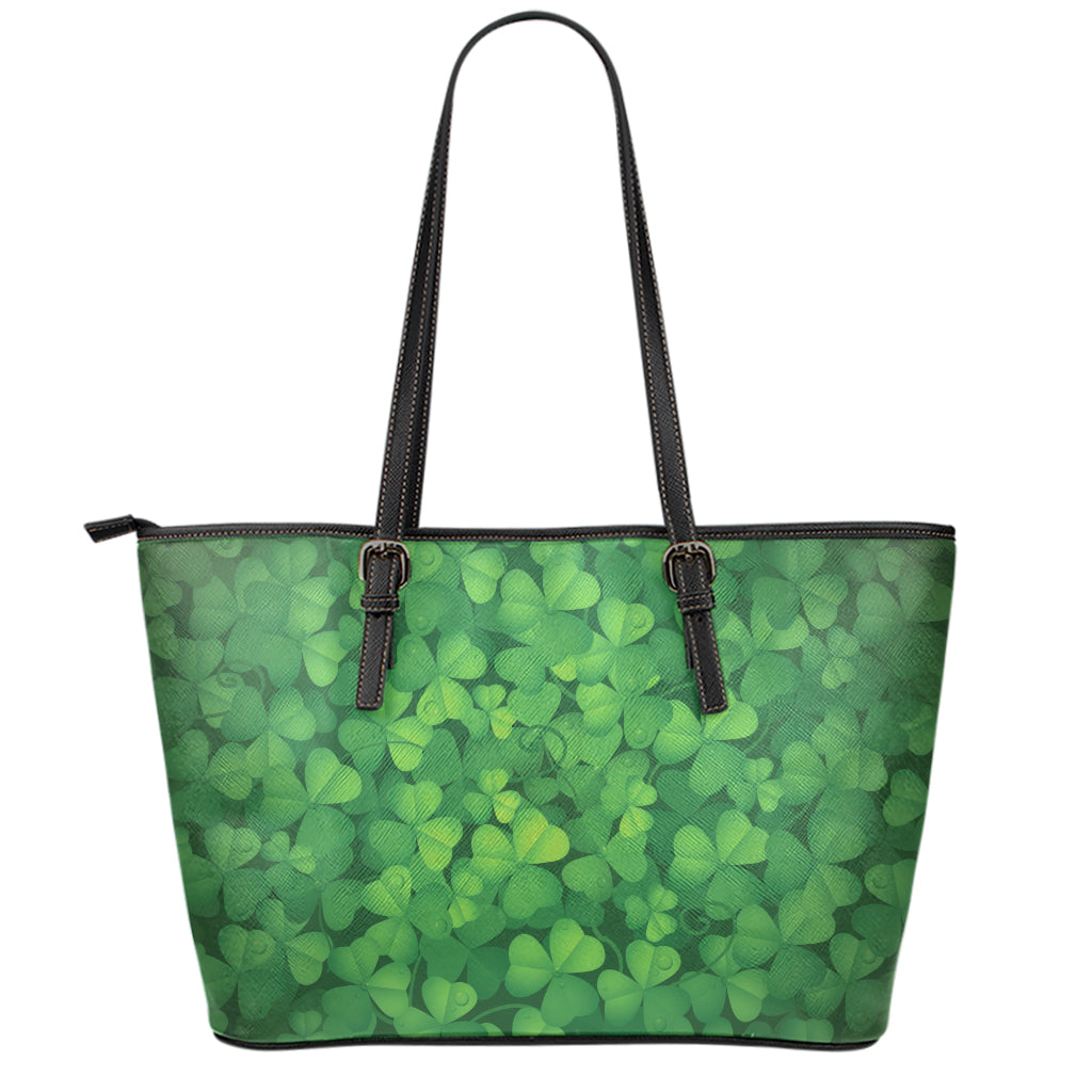 Irish Clover St. Patrick's Day Print Leather Tote Bag