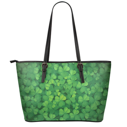 Irish Clover St. Patrick's Day Print Leather Tote Bag