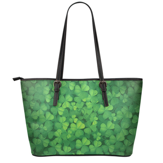 Irish Clover St. Patrick's Day Print Leather Tote Bag