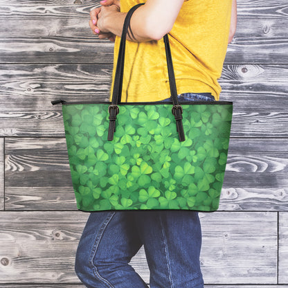 Irish Clover St. Patrick's Day Print Leather Tote Bag