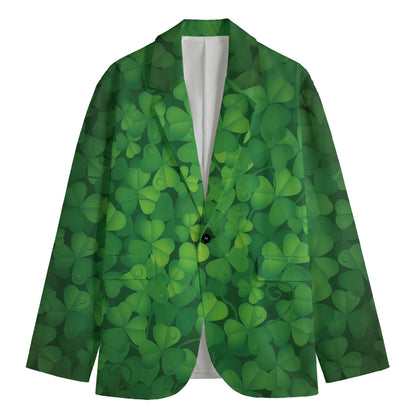Irish Clover St. Patrick's Day Print Men's Cotton Blazer
