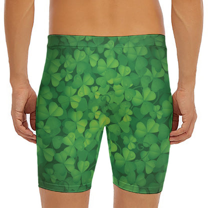Irish Clover St. Patrick's Day Print Men's Long Boxer Briefs