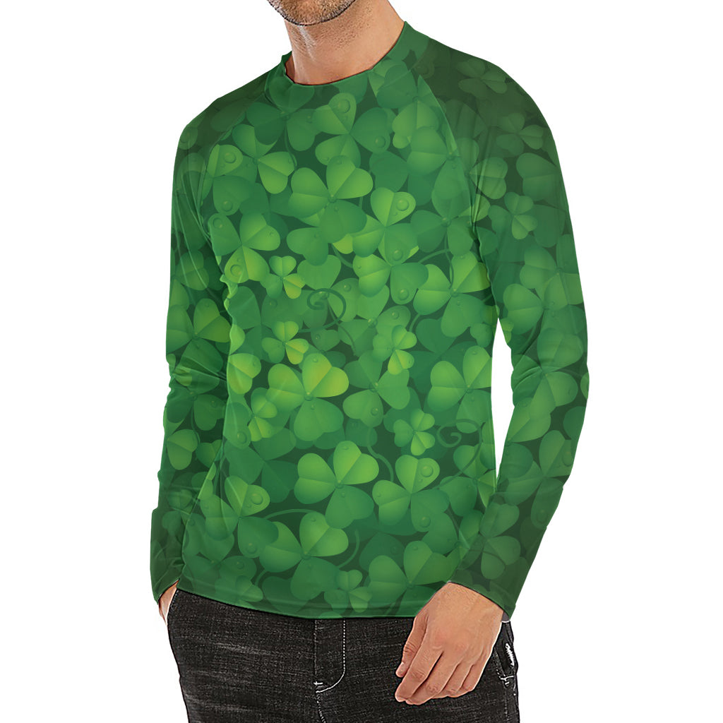 Irish Clover St. Patrick's Day Print Men's Long Sleeve Rash Guard