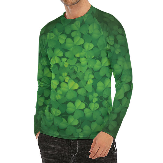 Irish Clover St. Patrick's Day Print Men's Long Sleeve Rash Guard