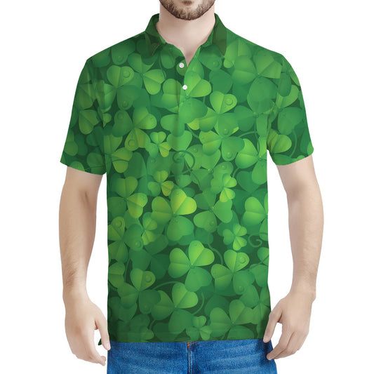 Irish Clover St. Patrick's Day Print Men's Polo Shirt