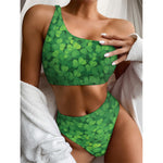 Irish Clover St. Patrick's Day Print One Shoulder Bikini Top