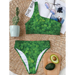 Irish Clover St. Patrick's Day Print One Shoulder Bikini Top