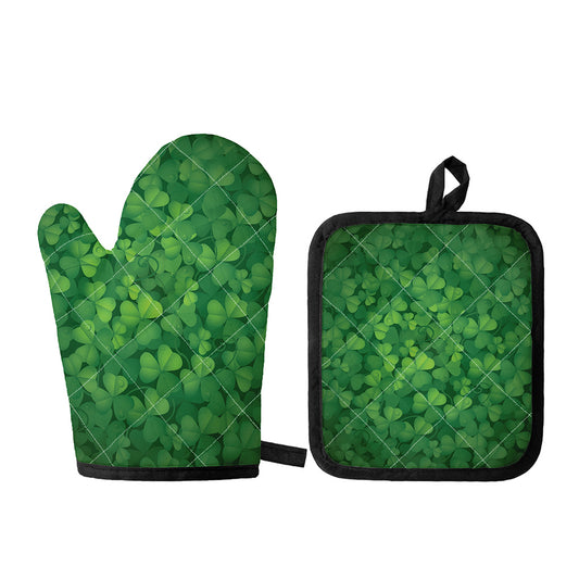 Irish Clover St. Patrick's Day Print Oven Mitt And Pot Holder Set