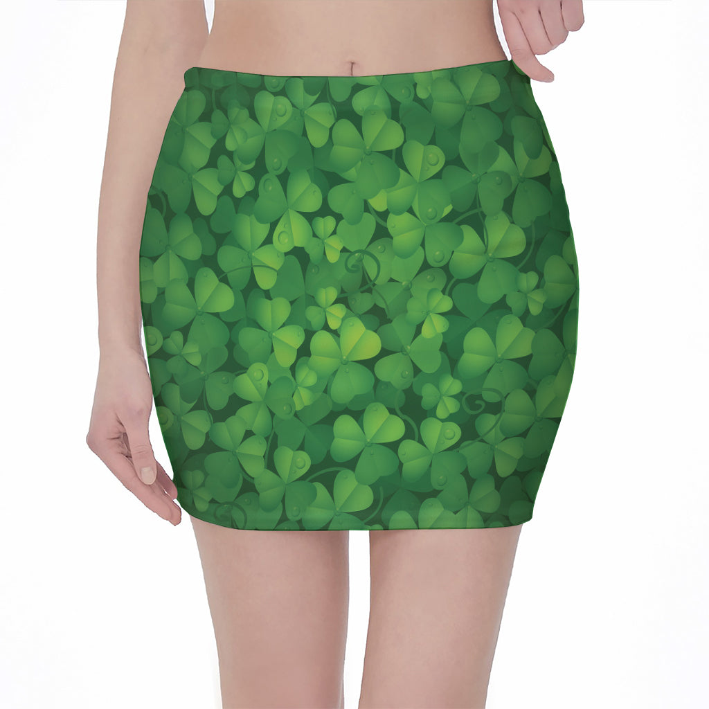 Irish Clover St. Patrick's Day Print Pencil Mini Skirt