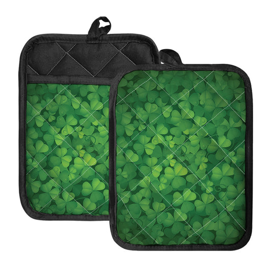 Irish Clover St. Patrick's Day Print Pot Holders With Pocket