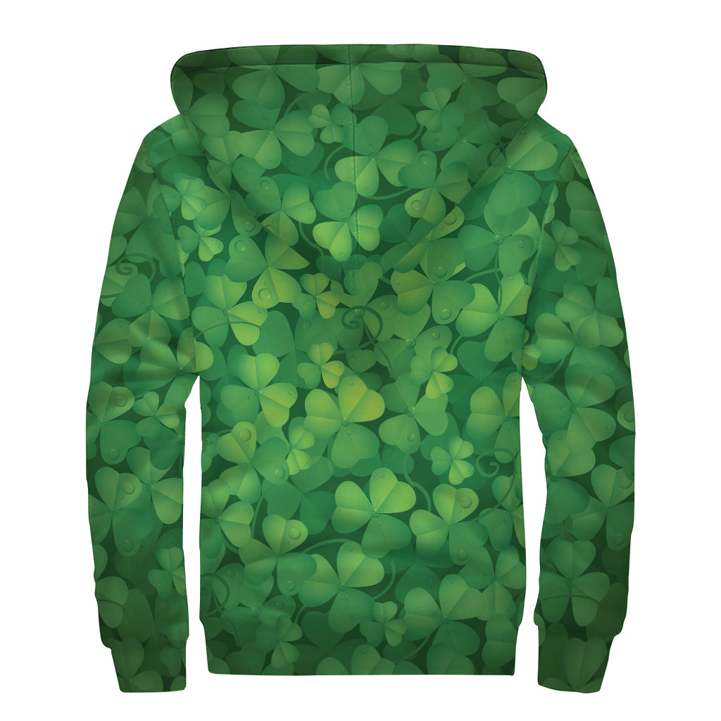 Irish Clover St. Patrick's Day Print Sherpa Lined Zip Up Hoodie